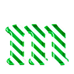 White symbol with thin green diagonal straps. letter m