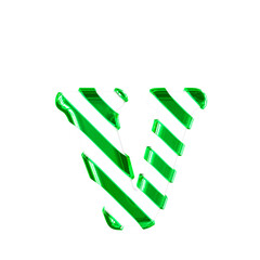 White symbol with thin green diagonal straps. letter v