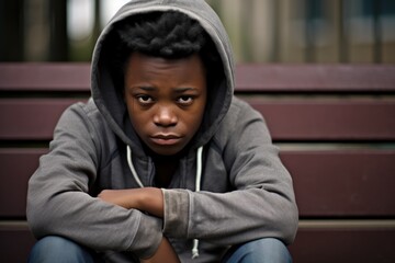 Young teen boy feeling lonely and sad on a street - Powered by Adobe