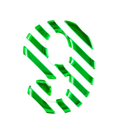 White symbol with thin green diagonal straps. number 9