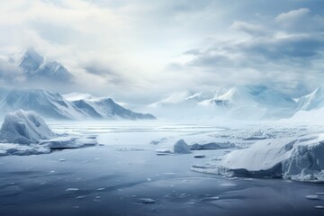 Icebergs in the ocean. 3D render of icebergs