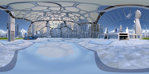city, sci fi, scifi, future, skyline, futuristic, vr, 360°, equirectangular, environment, © Mathias Weil