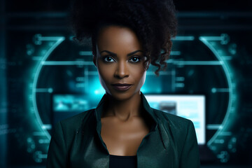 Generative AI portrait hacker in dark room secret organization community specialists