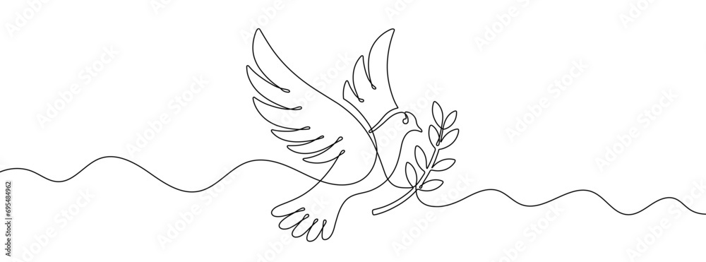 Wall mural continuous editable line drawing of pigeon with branch. single line pigeon with branch - Wall murals