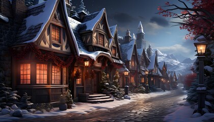 Winter in the village. Christmas and New Year concept. Panorama