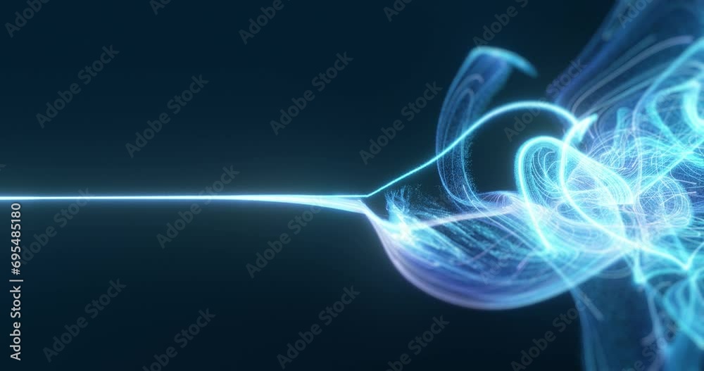 Poster a single luminous data stream divides into multiple strands, symbolizing the branching out of inform