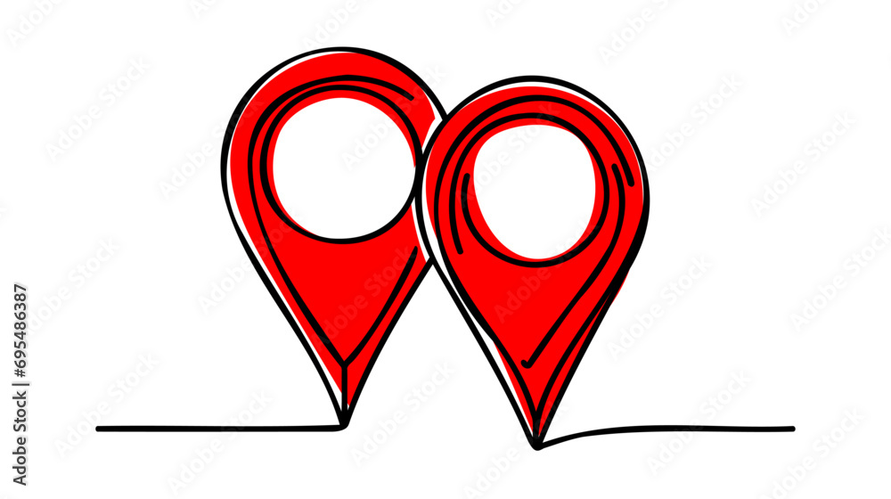 Poster location pointer continuous one line drawing. gps navigation line route mark. vector illustration is