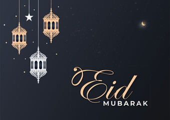 Naklejka premium premium vector beautilful eid al fitr eid al adha eid mubarak golden colour greetings illustration background