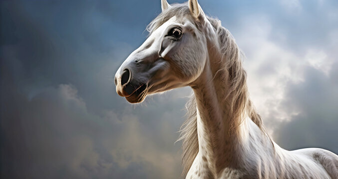white horse portrait, ai generated.