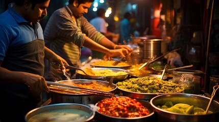 Street food in the evening at Kolkata, West Bengal, India