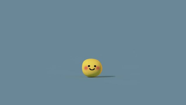 Happy smiley face character is jumping. Animated emoticon is unique designed. Seamless loop 3D render animation