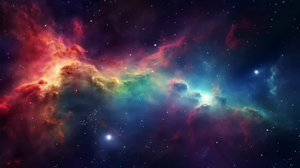 Schilderijen op glas interstellar, deep space, colorful nebula, sparkling stars, artistic rendition, Marco Bauriedel style, intense colors, cosmos mystery and beauty © 1st footage