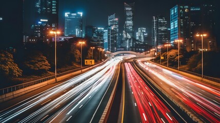 traffic in the city at night, long exposure, light trails