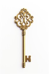A golden key on a white surface.