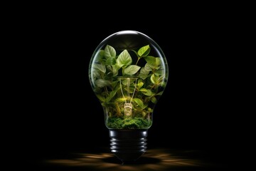  a light bulb with a plant inside of it on a black background with a light bulb in the shape of a light bulb with a green plant inside of the light bulb.