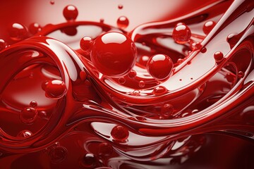  a close up of a red liquid with drops of water on the bottom and bottom of the liquid and the bottom of the liquid on the bottom of the liquid.