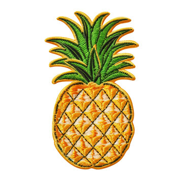 pineapple embroidered patch badge isolated on transparent background Remove png, Clipping Path, pen tool