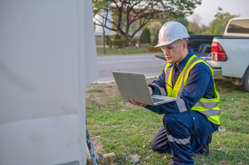 Telecommunication engineers work at cell towers for 5G cell phone signals,Network tower maintenance...