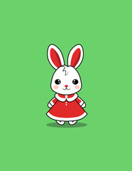 Christmas bunny girl in a red dress