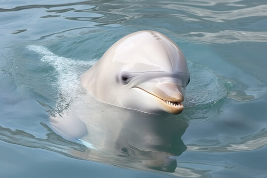 A bottlenose dolphin in water stock photo, in the style of light teal and light beige