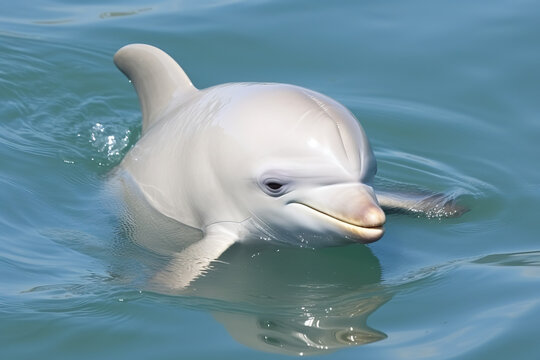 A bottlenose dolphin in water stock photo, in the style of light teal and light beige