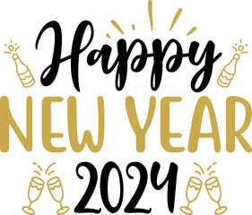 New Year 2024 text design for T-shirts and apparel on plain white transparent isolated background for shirt, hoodie, sweatshirt, card, tag, mug, icon, logo or badge