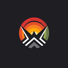Geometric Rainbow Military Logo with Bold Lines and Sharp Angles
