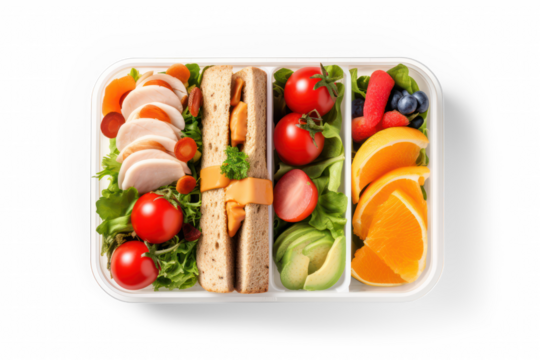 healthy lunch box isolated on transparent background, png file