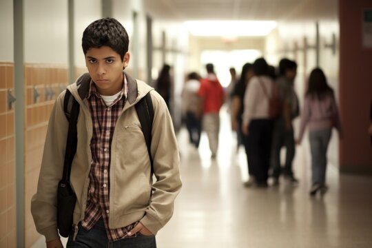 Young Teen Boy Sad Lonely Face At A School