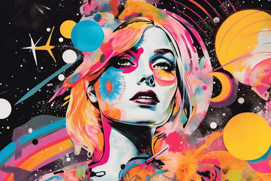 Psychadelic collage meets interstellar abstract vibes meets studio 54 retro