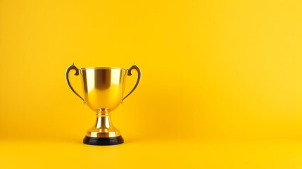 Fototapeta na wymiar Winner cup on yellow background with stars. copy space isolated background