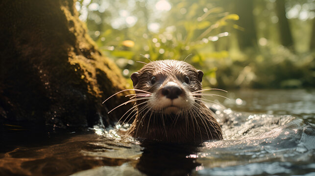 otter swimming in water