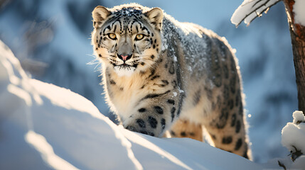 Fototapeta premium snow leopard stalking its prey