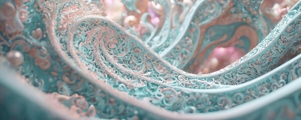 a close up of a blue and pink vase