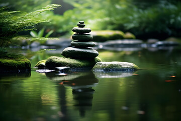 Stones in Japanese Zen Garden Oasis