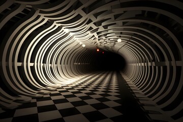 3d illustration of a dark tunnel with a light in the center