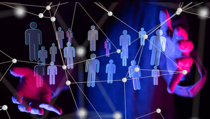 holding 3D rendering group of blue people