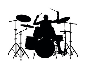 Man playing drum vector black silhouette