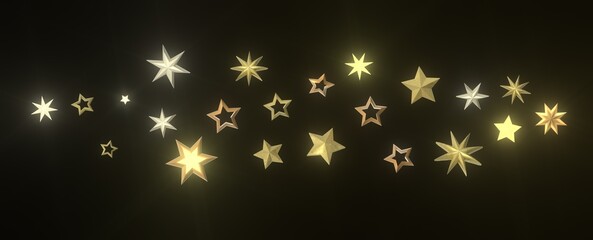 XMAS Stars - A gray whirlwind of golden snowflakes and stars. New