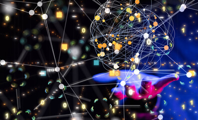 Global network. Blockchain. 3D illustration. Neural networks and artificial intelligence. Abstract