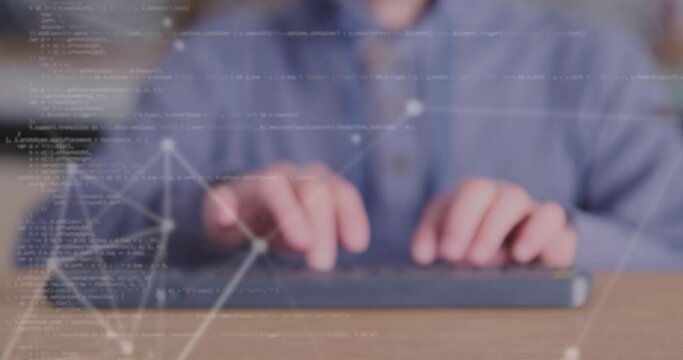 Hand of developing programming and coding technologies, front view, cyberspace, lines and connection points. Programmer concepts, augmented reality holograms for realization of new project.