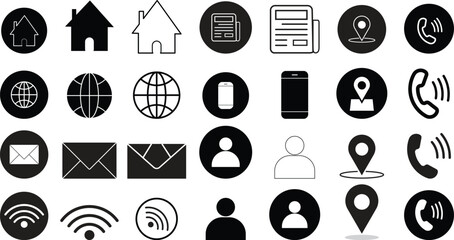 Contact icons set with white background. Vector illustration.