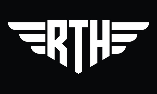 RTH three letter logo, creative wings shape logo design vector template. letter mark, wordmark, monogram symbol on black & white.	