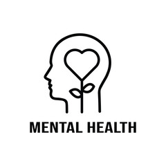 Mental Health Line Icon. Positive Mind Wellbeing Concept Linear Pictogram. Human Mental Health Development and Care Outline Icon. Editable Stroke. Isolated Vector Illustration.