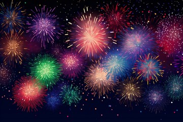 Colorful fireworks with bokeh effect on dark background, abstract background