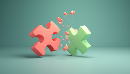 Creating or building own business concept. Puzzle piece mismatch, construction and development, build construct, idea and success, solution and growth, difference 3d animation pastel color