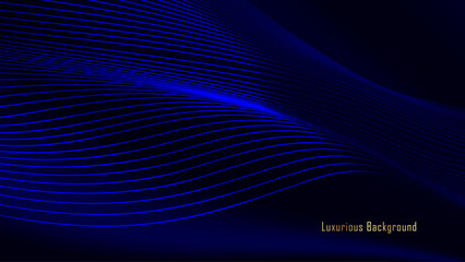 Vector minimalist luxurious dynamic blue black wavy background with golden text. modern black-blue silk luxury background for business
