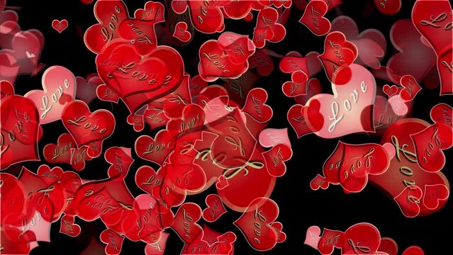 Lover hearts in motion, Passion love concept. Red hearts falling on Black background, lover hearts in motion, passion love concept, 4K, valentine day, love marriage concept, I love you, Romantic backg
