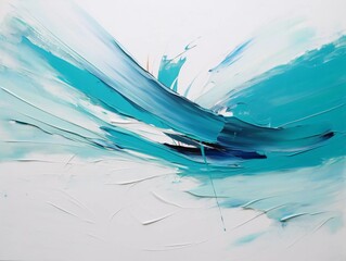 Abstract painting with turquoise brush strokes on white, AI generator