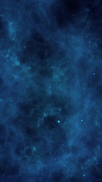 Vertical video - blue outer space background with gaseous clouds, stars and space dust.